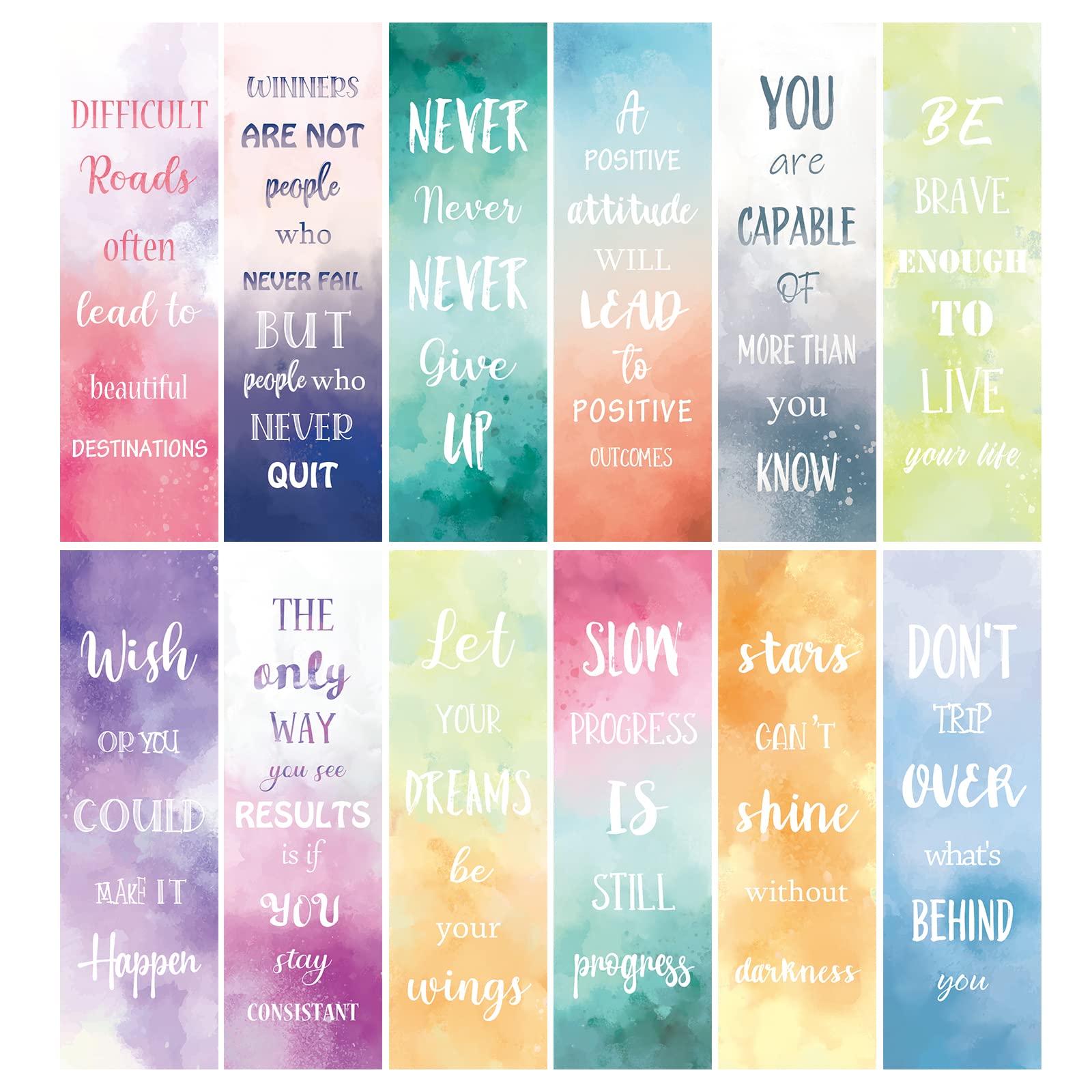 12 Pcs Inspirational Bookmarks For Women Men, 12 Styles Encouraging Bookmarks For Kids Students, Positive Bookmarks Bulk For Rea