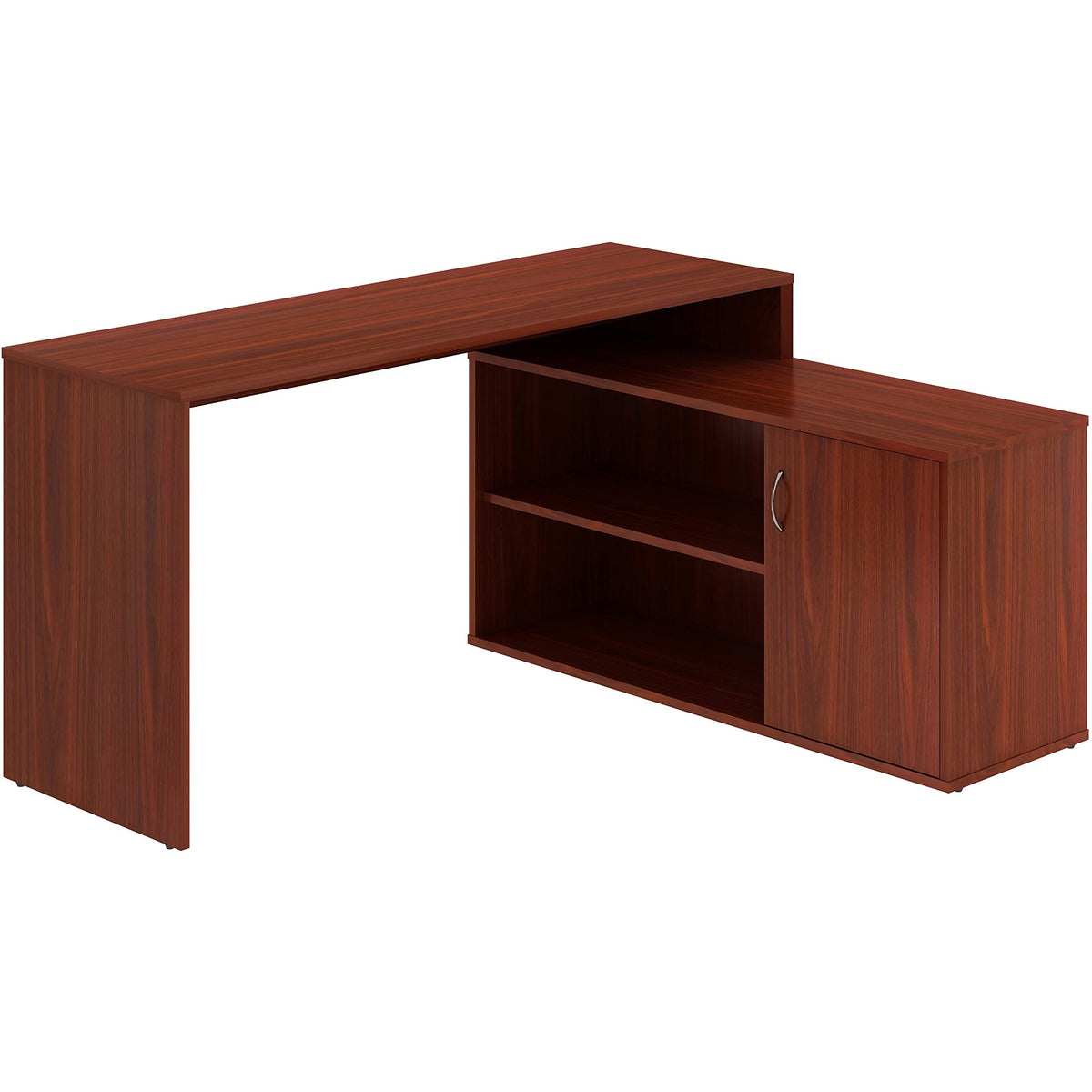 LYS L-Shape Workstation with Cabinet, Mahogany