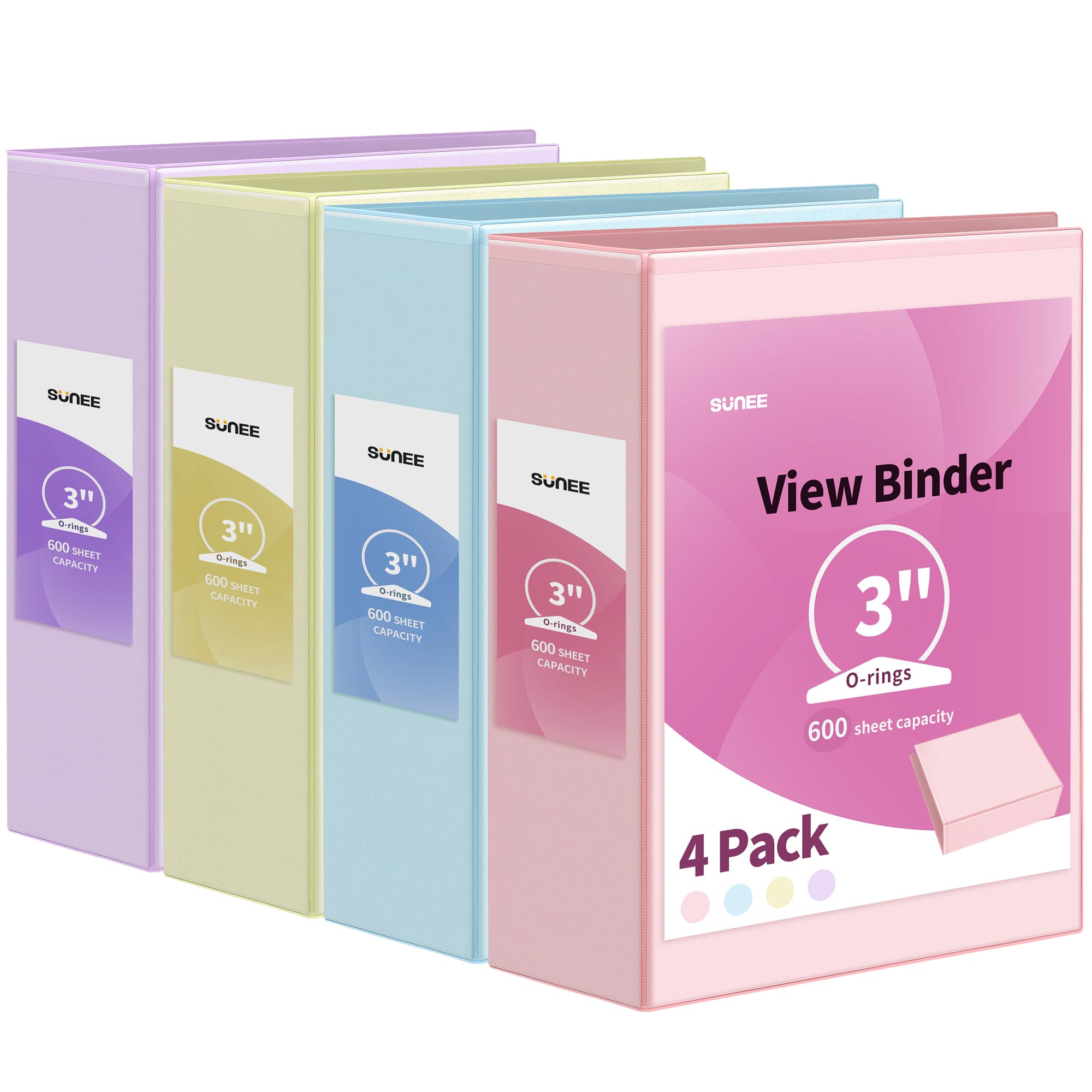Sunee 3 Ring Binder 3 Inch 4 Pack, 3' Clear View Binder Three Ring Pvc-Free (Fit 8.5X11 Inches) For School Binder Or Office Bin