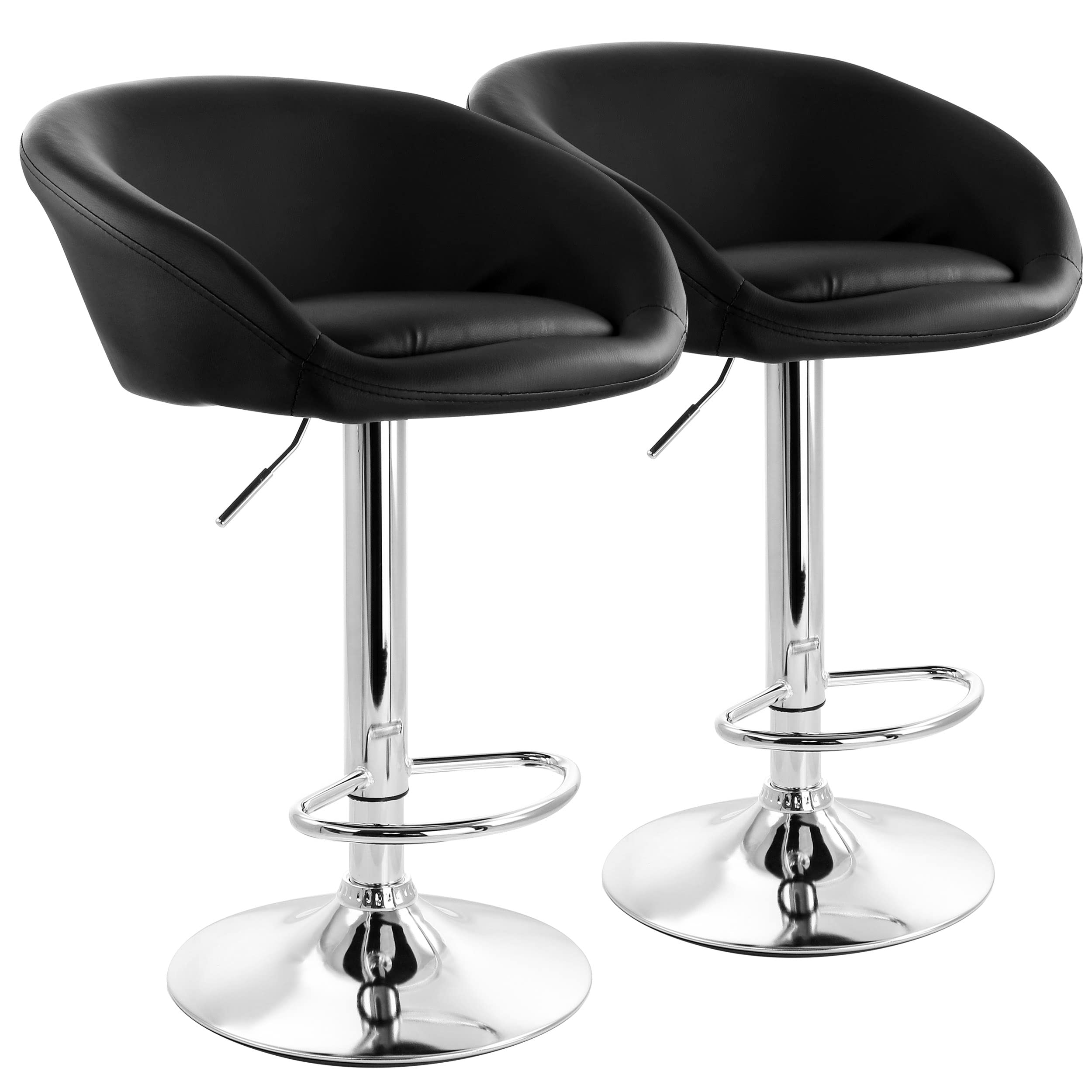 Elama 2 Piece Adjustable Faux Leather Bar Stool In Black With Chrome Base, (Elm-702)