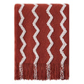 Bourina Fluffy Chenille Knitted Fringe Throw Blanket Lightweight Soft Cozy For Bed Sofa Chair Throw Blankets, Rust 50' X 60'