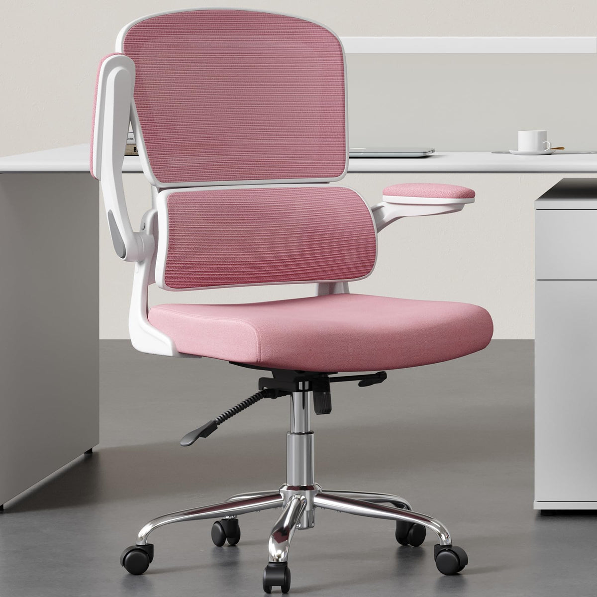 Office Chair, Ergonomic Desk Chair - Thick Cushion Adjustable Height Computer Chair With Lumbar Support And Flip-Up Armrests, Pi