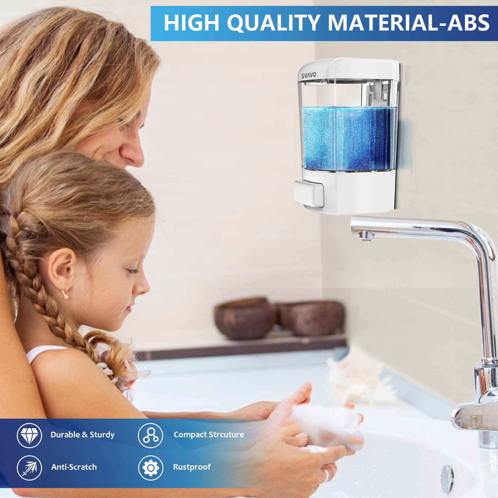 Svavo Wall Mounted Soap Dispenser Kitchen Bathroom Manual Soap Dispenser Refillable Hand Soap Dispenser For Liquid Contianers Sh