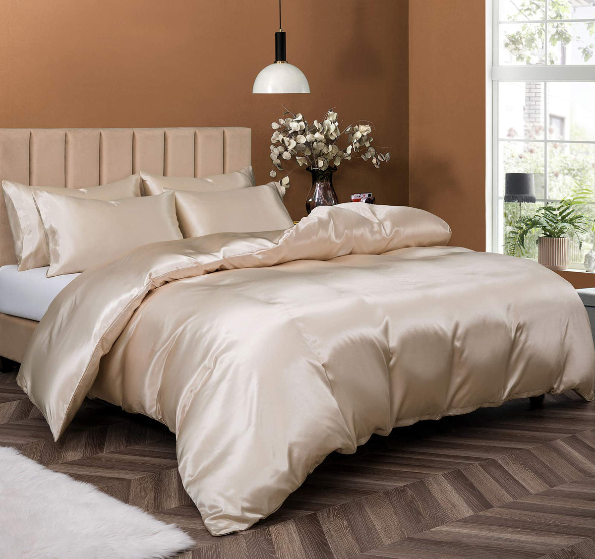 P Pothuiny 3 Pieces Satin Duvet Cover Twin/Twin Xl Size, Luxury Silky Like Taupe Duvet Cover Bedding Set With Zipper Closure, 1