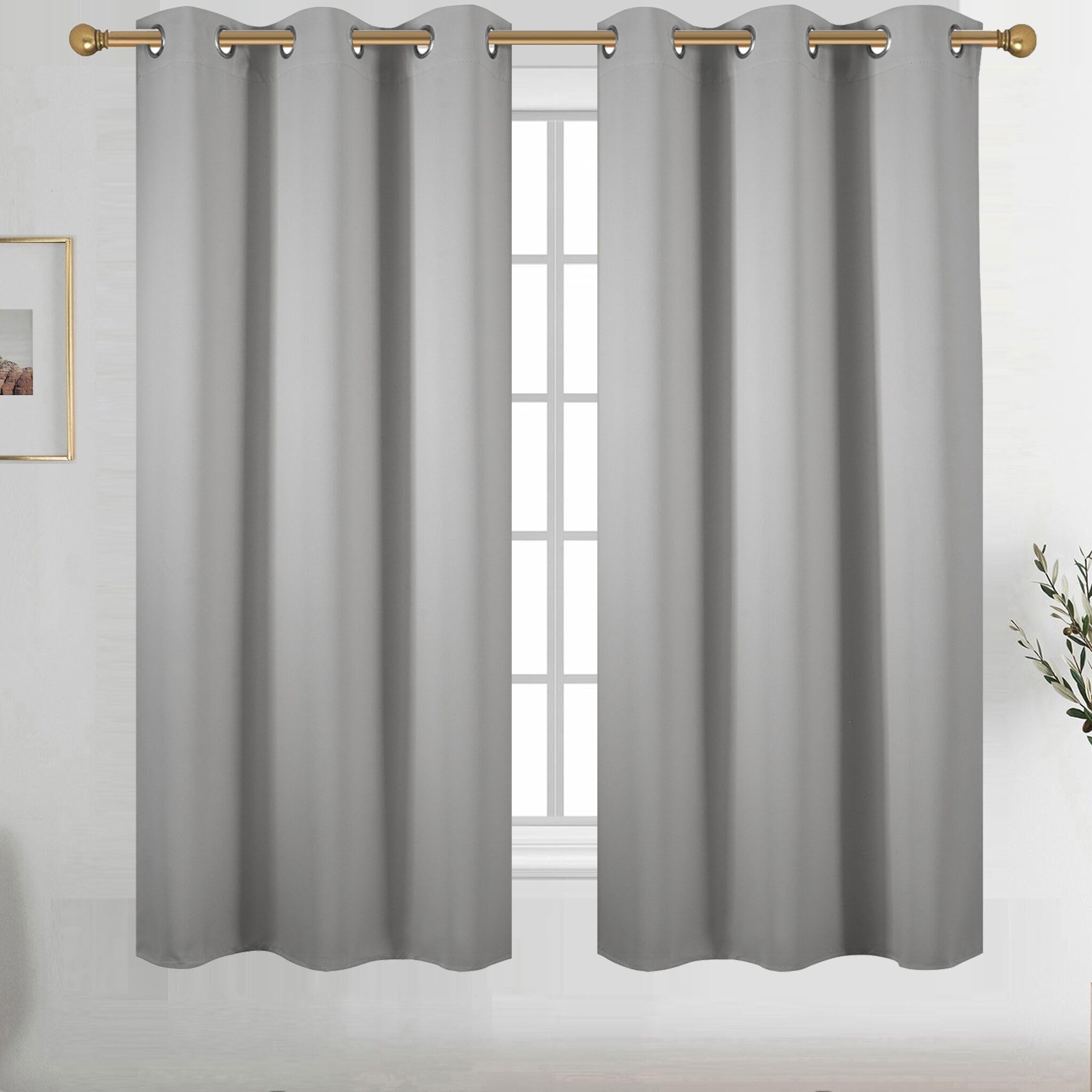 Diraysid Light Grey Grommet Blackout Curtains For Bedroom Thermal Insulated Room Darkening Curtains Drapes, 38 X 63 Inch, 2 Pane