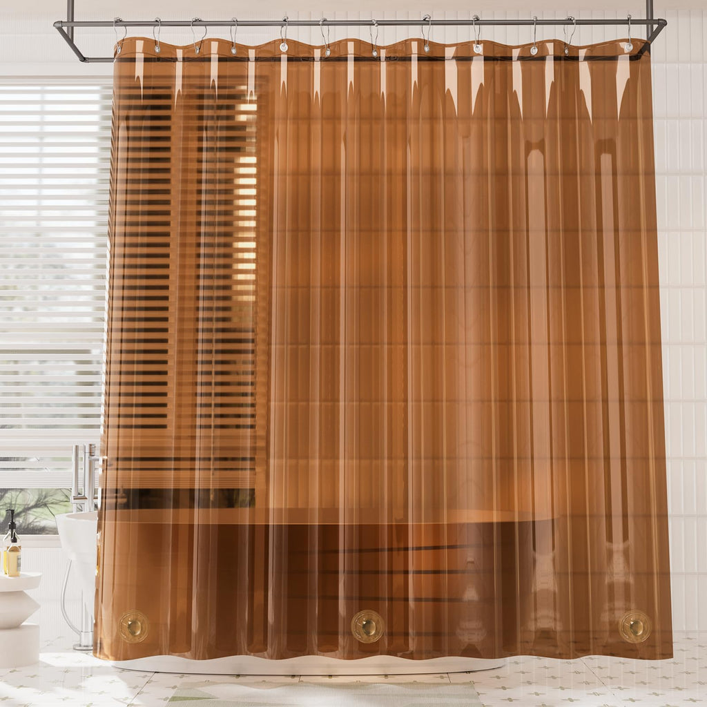 Amazerbath Premium Eva Shower Curtain Amber, Luxury Shower Curtain Clear Brown Jelly-Like Soft, Waterproof Clear Brown Shower Cu