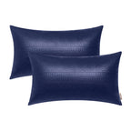 BRAWARM Navy Blue Leather Throw Pillows 12 X 20 Inches, Snake Leather Pillow Covers Pack of 2, Faux Leather Decorative Lumbar Pi