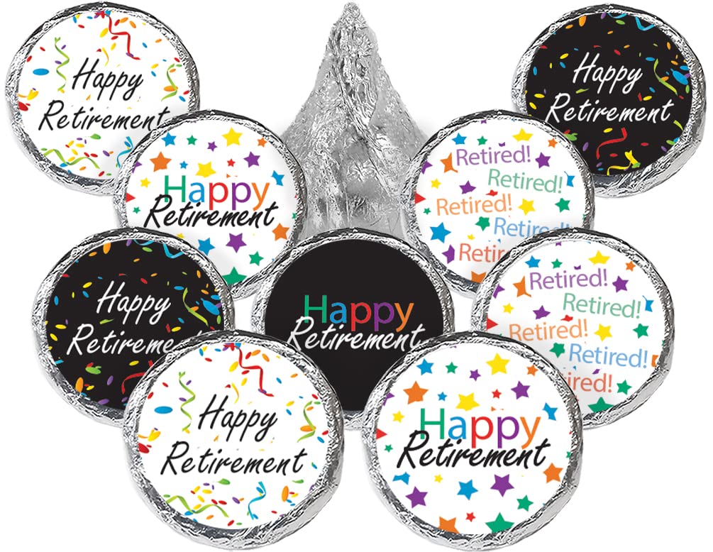 Happy Retirement Party Favor Stickers - 180 Count, Chocolate Kisses Candy Stickers, Retirement Party Favors For Guests