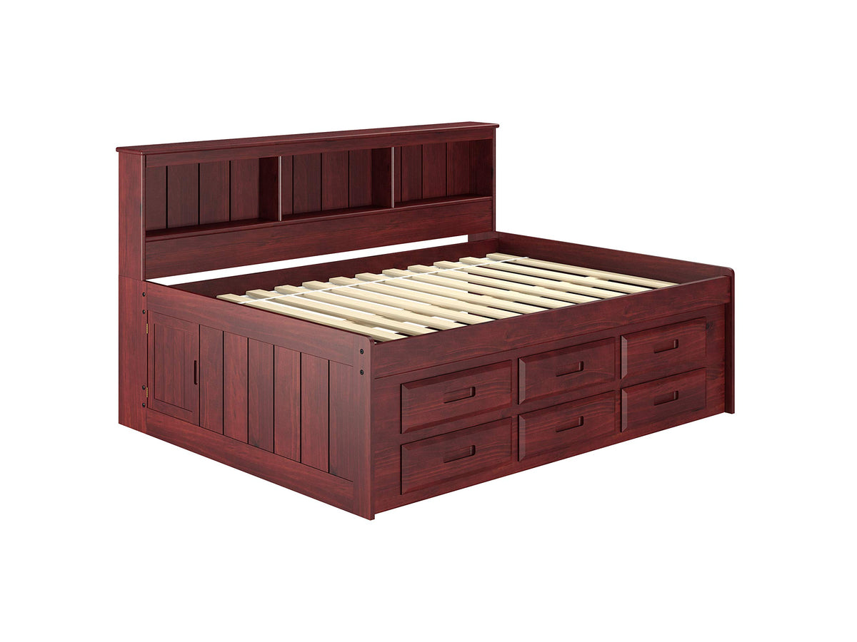 Wushxiao Full Daybed Bookcase Captains Bed With 6 Drawer Under Bed Storage In Merlot Finish