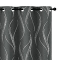 Yakamok Blackout Curtains For Livingroom 84 Inches Long, Room Darkening Curtains, Silver Wave Line Dots Print Grommet Curtains A