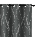 Yakamok Blackout Curtains For Livingroom 63 Inches Long, Room Darkening Curtains, Silver Wave Line Dots Print Grommet Curtains A