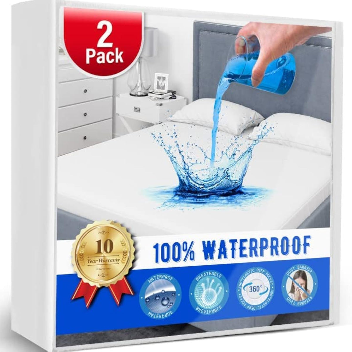 2 Pack King Mattress Protector Waterproof Mattress Protector King Mattress Pad Cover Noiseless, Soft Breathable Terry For Pets K