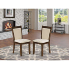 East West Furniture MZCNT32 Monza Parson Chairs - Light Beige Linen Fabric Upholstered Dining Chairs, Set of 2, Antique Walnut