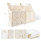 Mkono Bedside Caddy Hanging Organizer, Bunk Woven 7 Pockets Bed Storage Bag Boho Remote Magazine Books Holder With Macrame For L