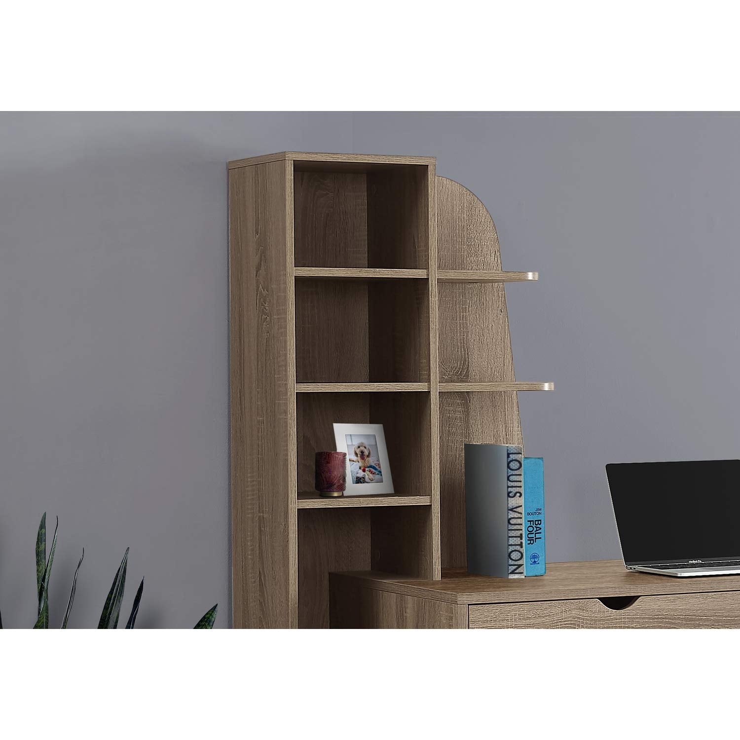 Monarch Specialties Large 2 Drawers Shelves-Bookcase for Home or Office Solid Wood Legs Computer Desk, Dark Taupe