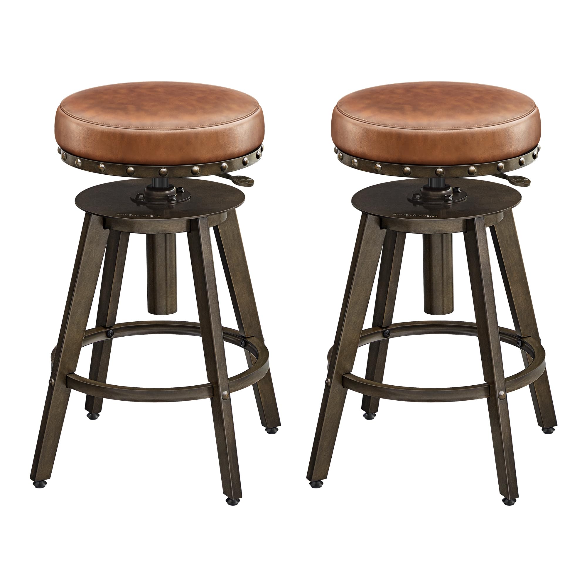 SONGMICS HOME Bar Stools, Set of 2, Steampunk Counter Stool for Kitchen, Adjustable Height and Swivel Padded Seat, Workbench Sto