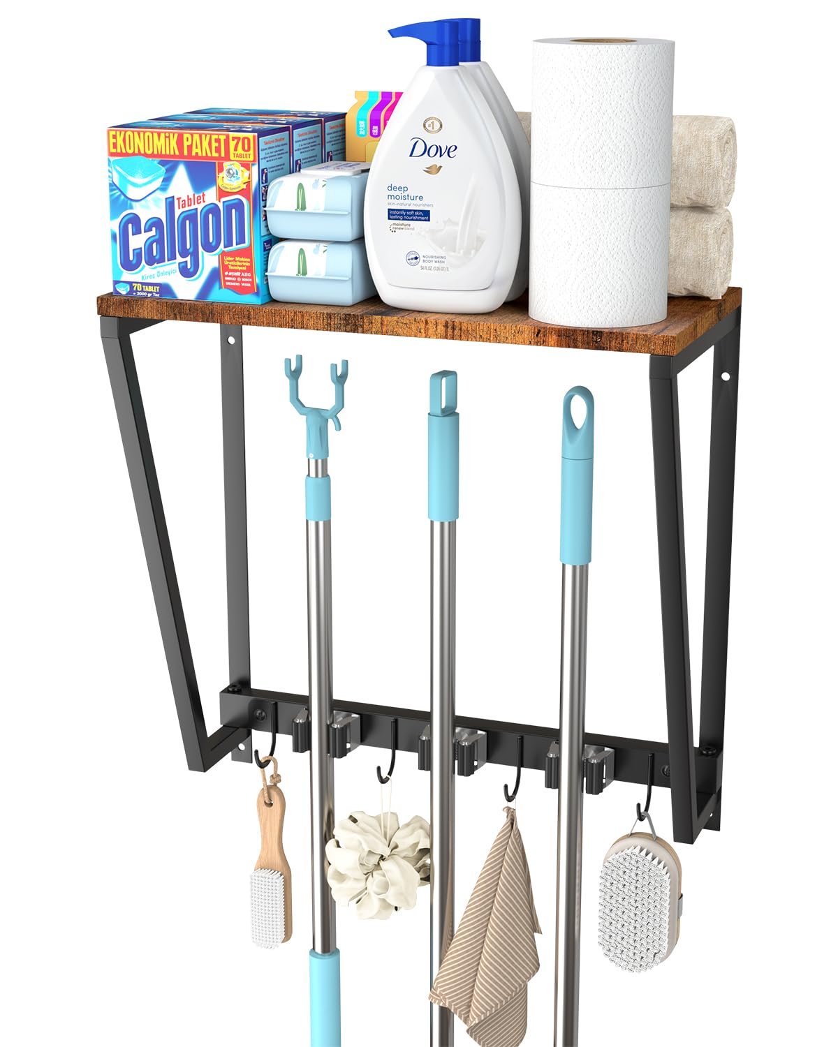 Broom and Mop Organizer Wall Mount, Heavy Duty Broom Hanger Wall Mount for Garage Laundry Room Utility Closet, Cleaning Tool Sto