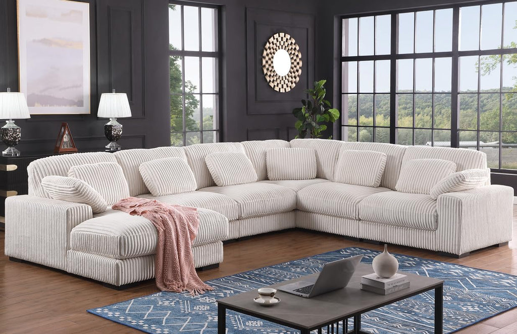 Lilola Home Nadine 155.5' W Beige Corduroy Modular Corner Sectional Sofa with Left-Facing Chaise