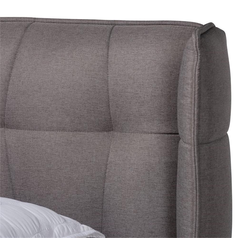Baxton Studio Gretchen Modern and Contemporary Grey Fabric Upholstered and Walnut Brown Finished Wood Queen Size Platform Wingback Bed
