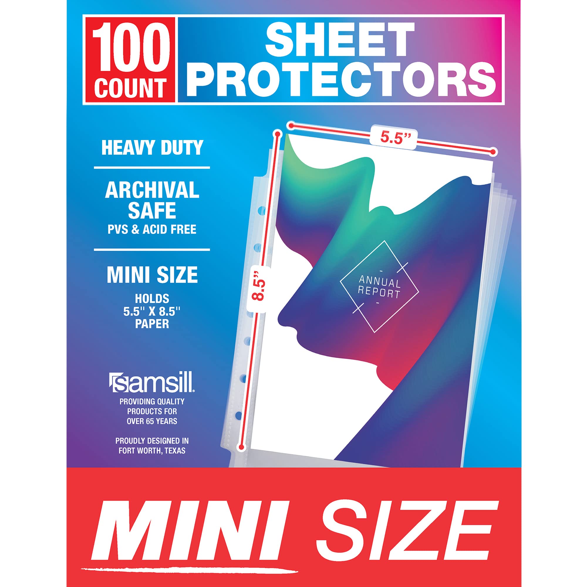Samsill Mini Sheet Protectors 100 Pack, 5.5 X 8.5 Inch Page Protectors For Mini 3 Ring Binder, Clear Protector Sheets, 7 Hole, T