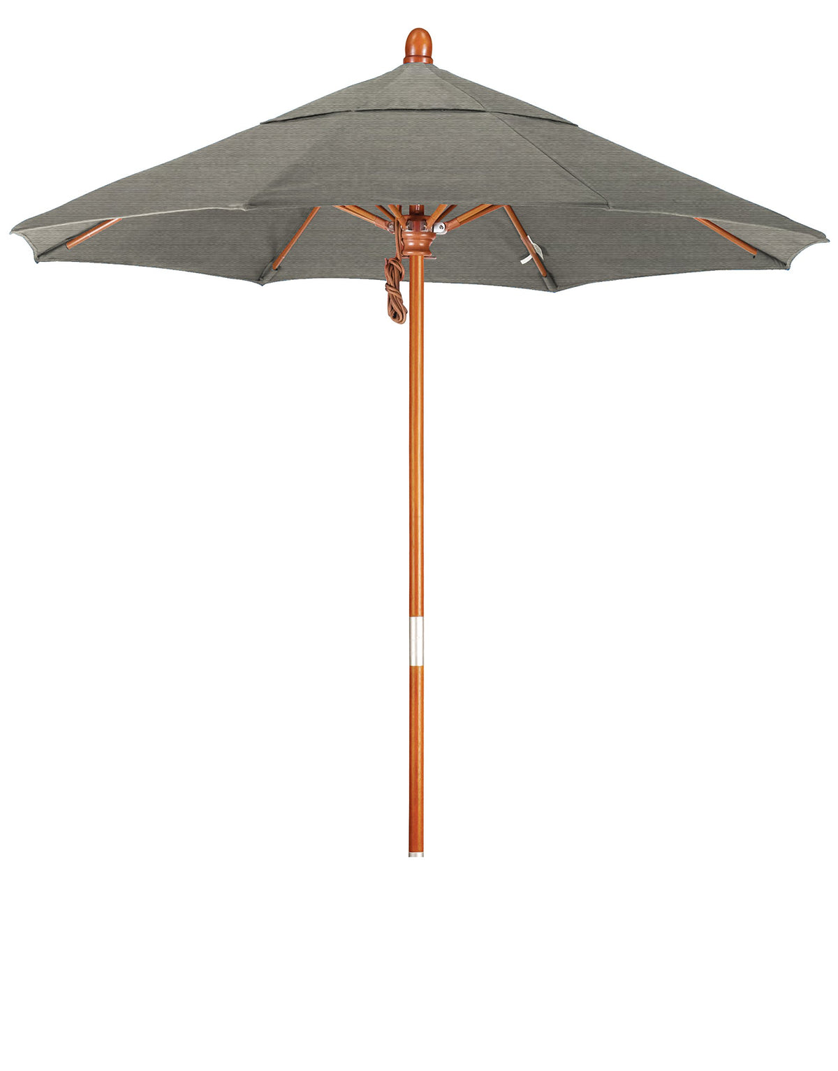 California Umbrella 7.5' Rd. Wooden Market Umbrella, Push Open Pin Stop , Sunbrella Spectrum Dove