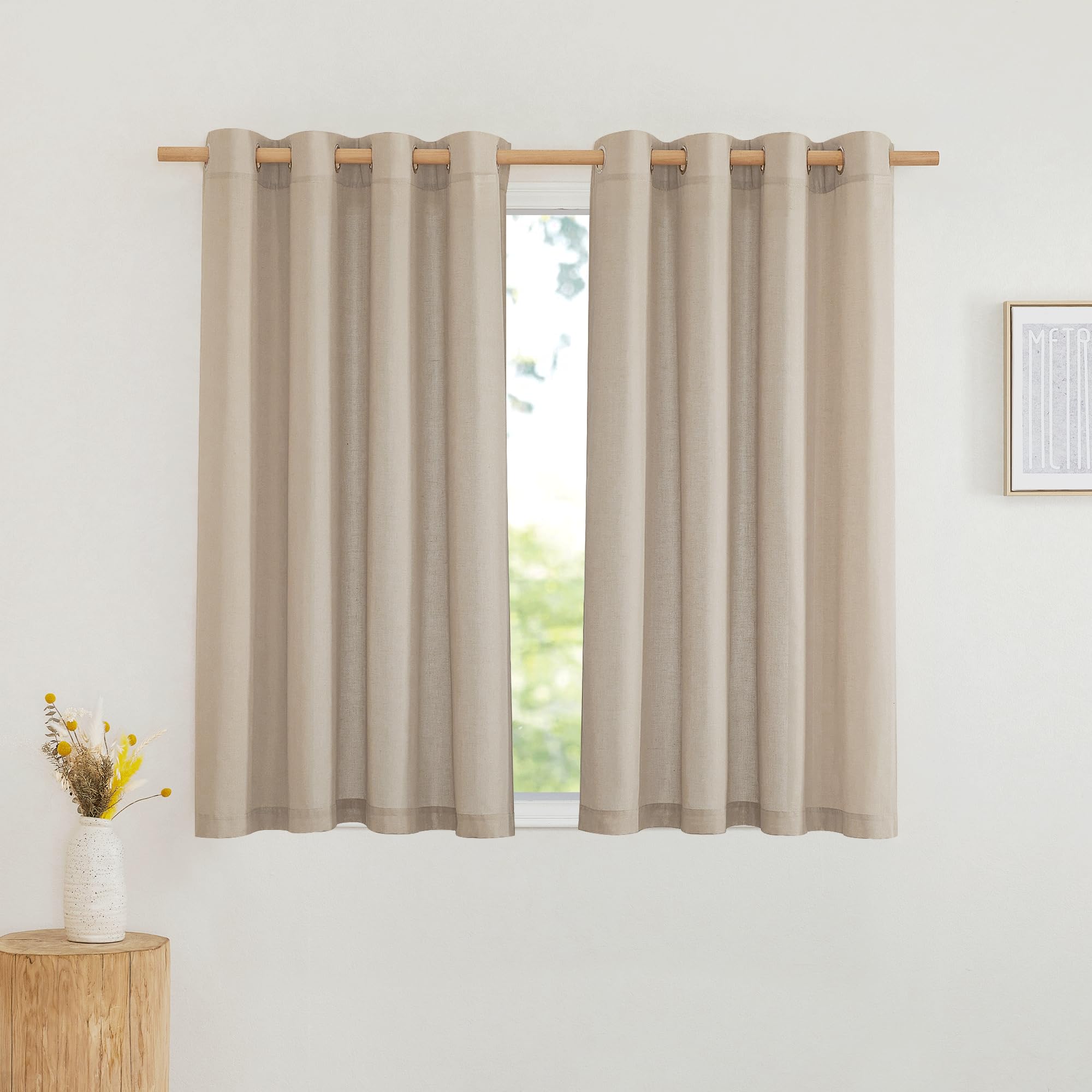Nicetown Linen Kitchen Window Curtains Over Sink, Grommet Privacy Added Thick Linen Curtains With Some Light Filtering Burlap Drapes For Home Office/Bedroom, Taupe, 2 Panels, W55 X L54