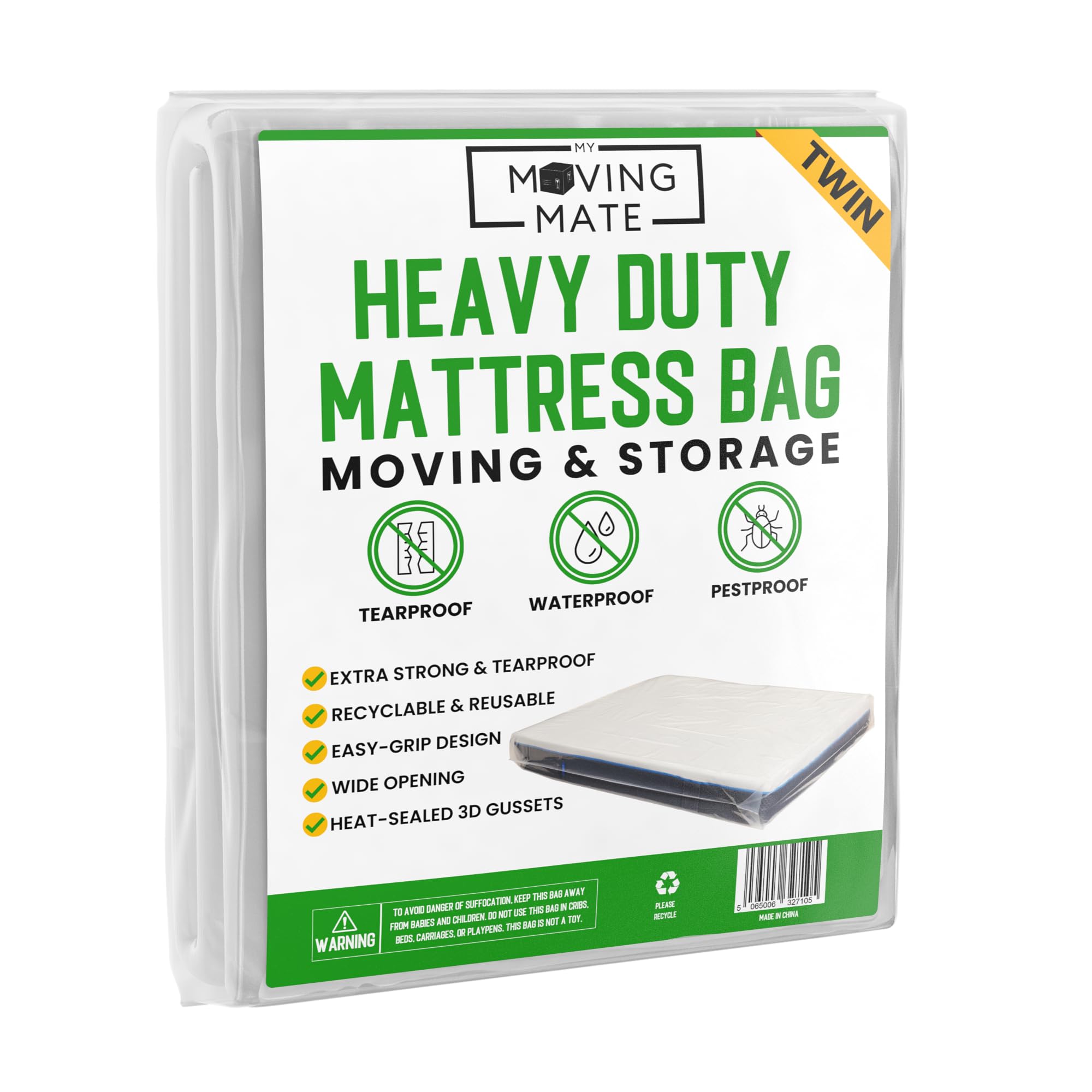 Twin Mattress Bag For Moving And Storage - 5 Mil Mattress Cover For Moving And Storage - Mattress Protector Storage Bags - Heavy