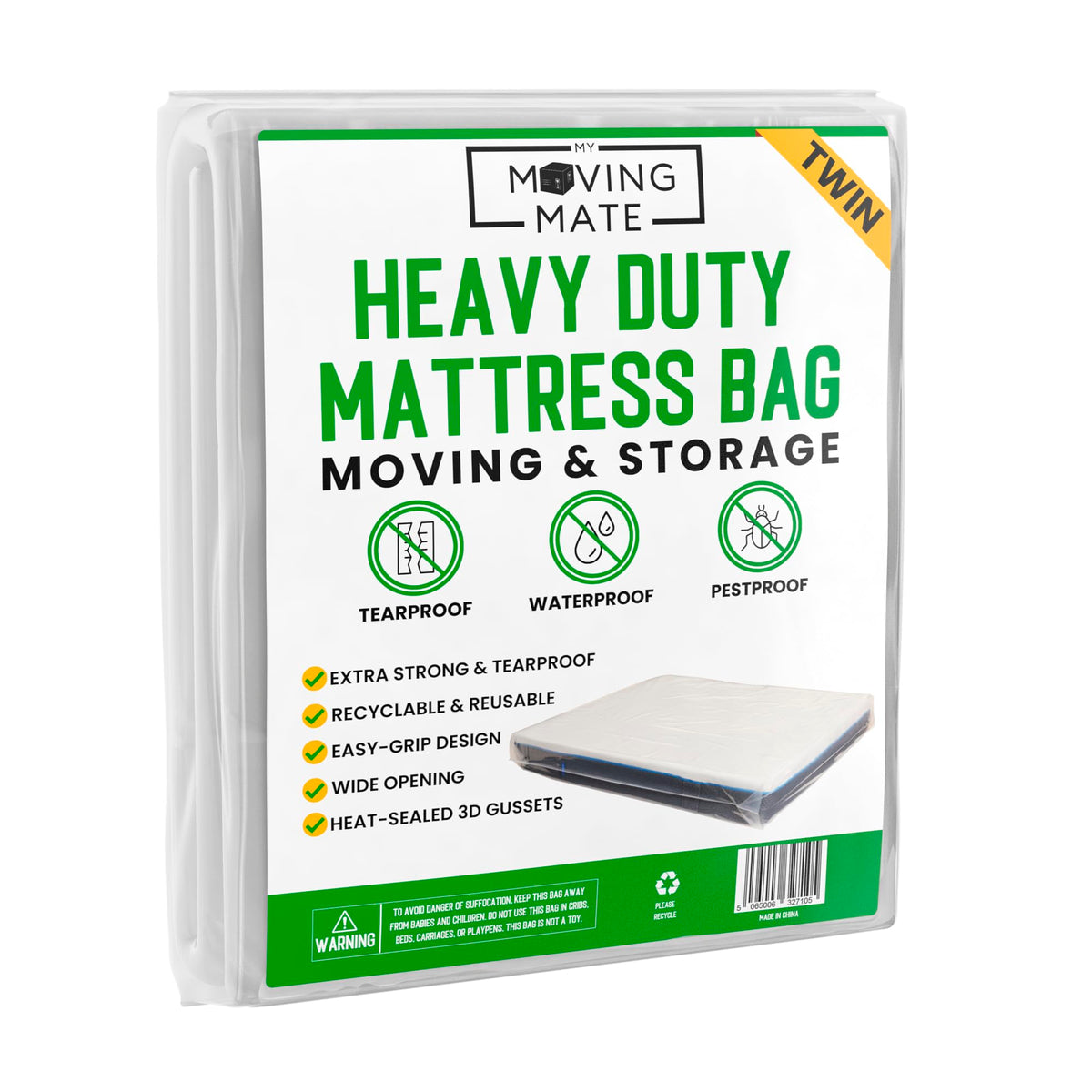 Twin Mattress Bag For Moving And Storage - 5 Mil Mattress Cover For Moving And Storage - Mattress Protector Storage Bags - Heavy