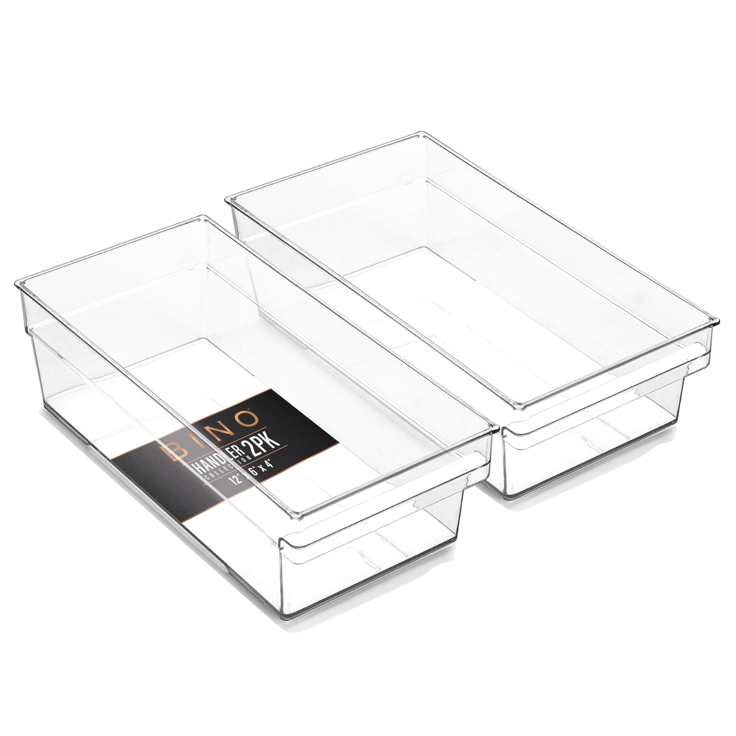 BINO | Plastic Storage Bins, Medium - Shallow | THE HANDLER COLLECTION | Multipurpose Organizer Bins | Kitchen Pantry Organizers