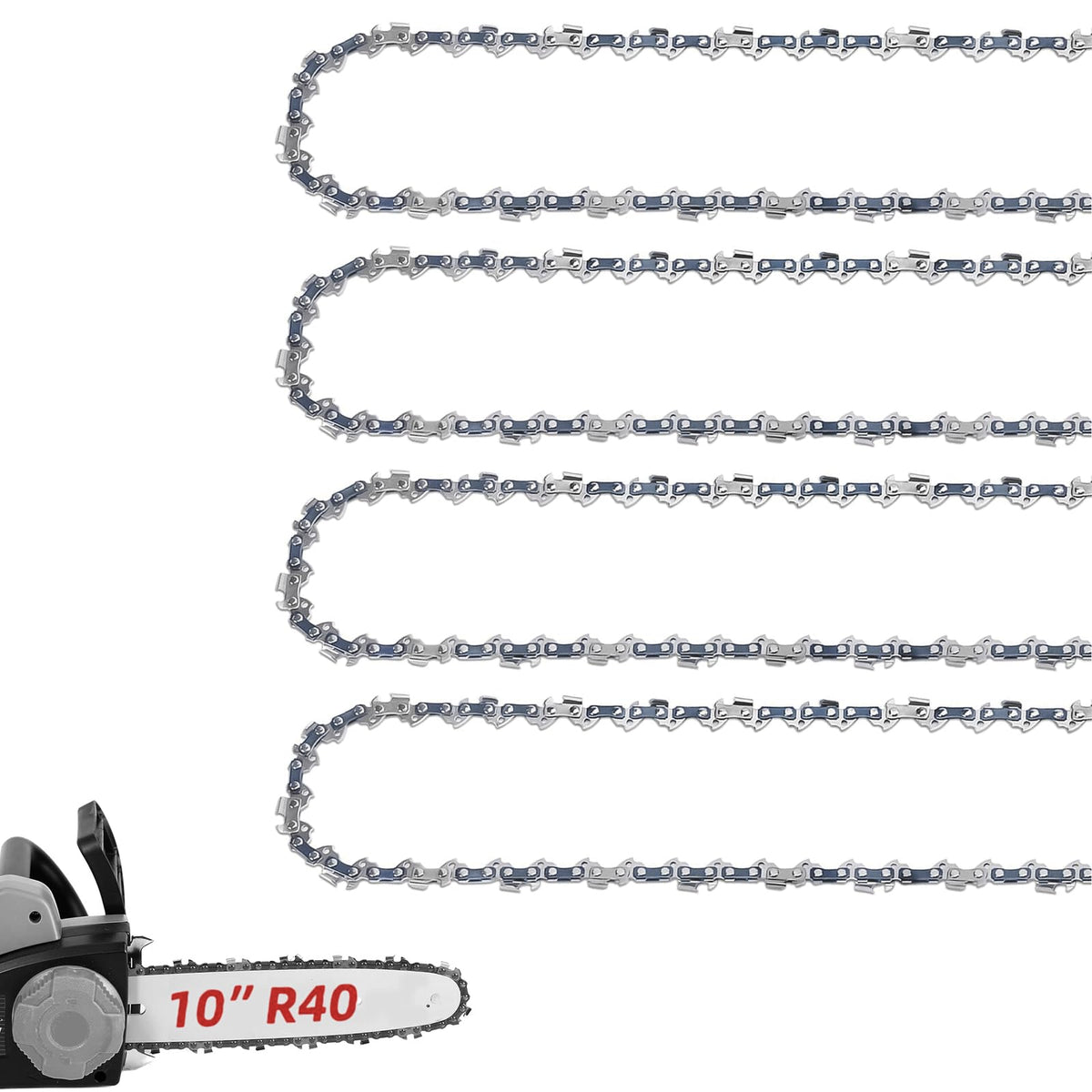 4 Pack 10 Inch Chainsaw Chain .043 ' Gauge 3/8 ' Lp Pitch 40 Drive Links, Replacement Chain 10 ' Fits For Ryobi P546, Worx Wg