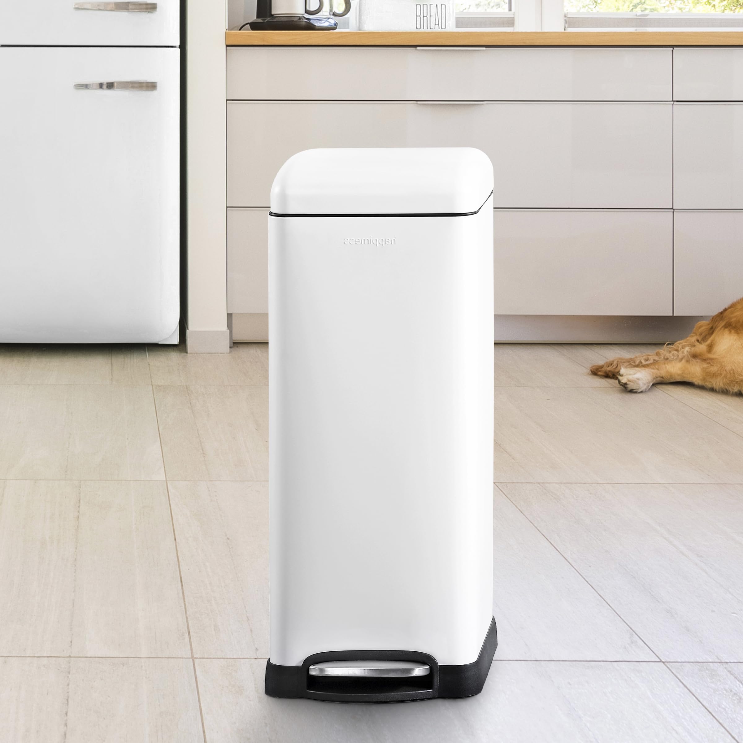 Happimess Hpm1007A Betty Retro 8-Gallon Step-Open Trash Can With Soft-Close Lid, Fingerprint Resistant, Modern, Minimalistic For