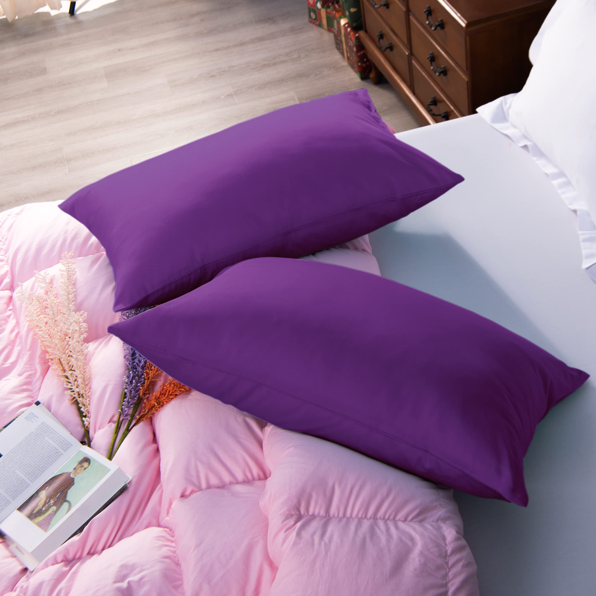 Ntbay 500 Thread Count 100% Egyptian Cotton Queen Pillowcases, Super Soft And Breathable Envelope Closure Pillow Cases, 20X30 Inches, Purple