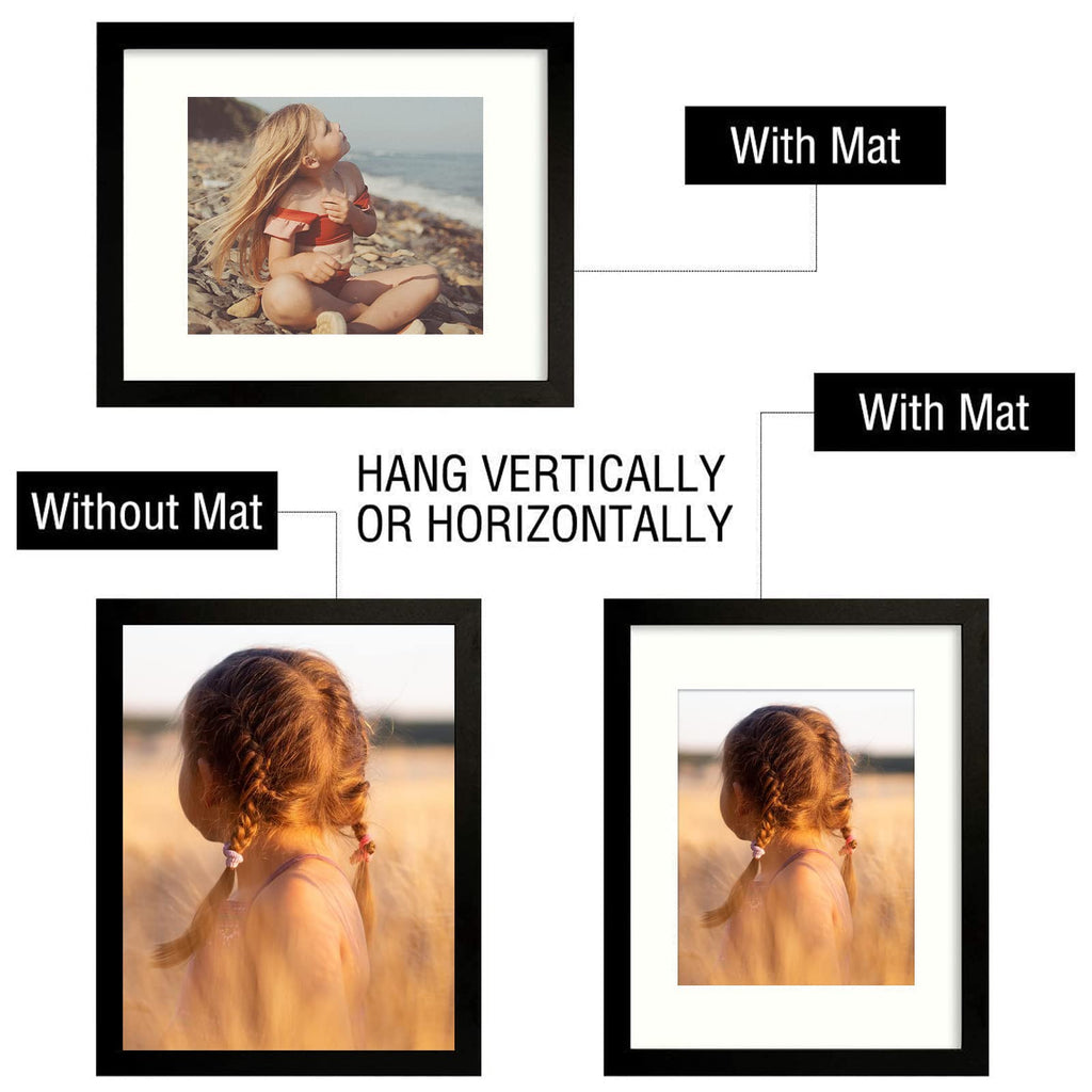 Golden State Art, Simple And Stylish Picture Frame With Ivory Color Mat & Real Glass (11X14, Black)
