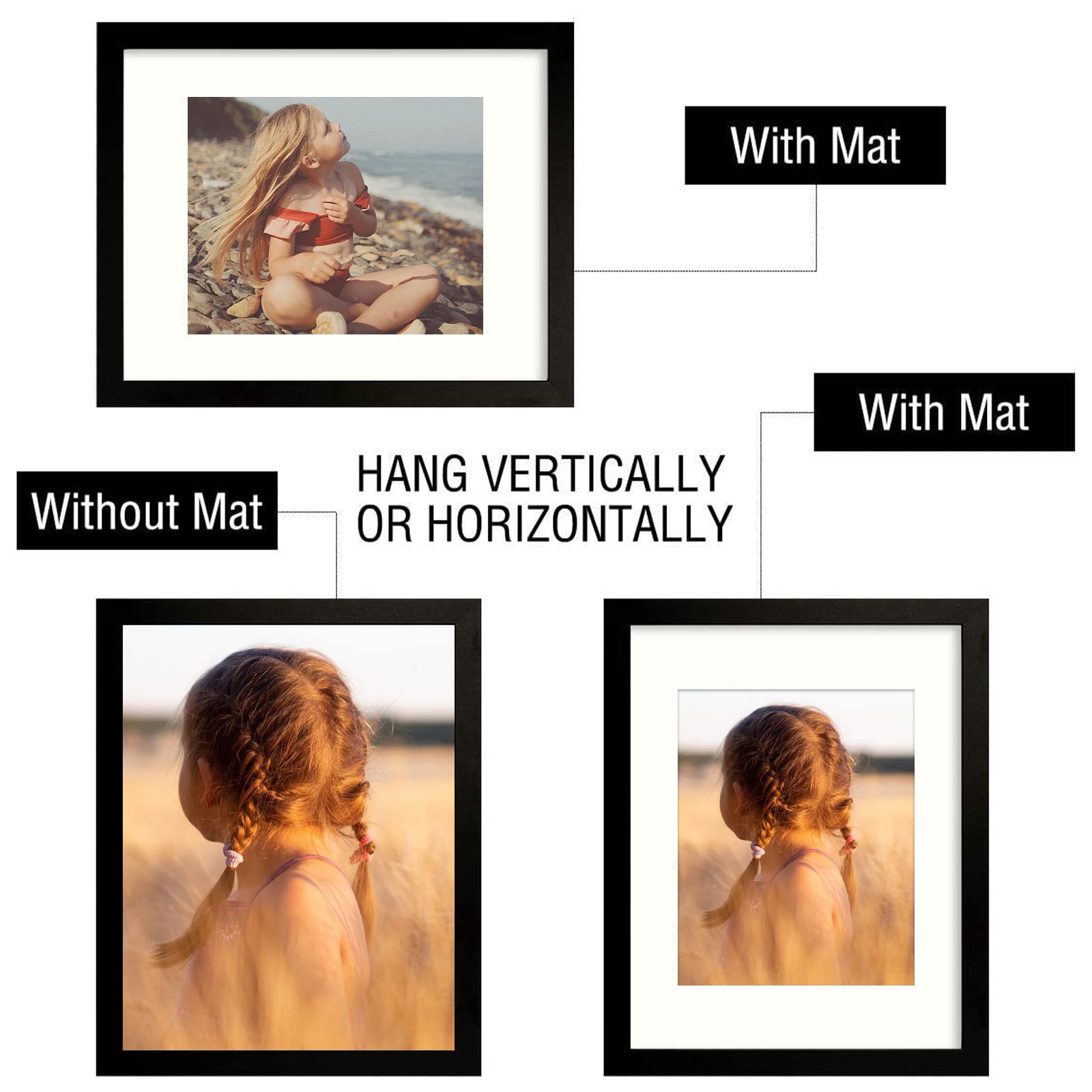 Golden State Art, Simple And Stylish Picture Frame With Ivory Color Mat & Real Glass (11X14, Black)