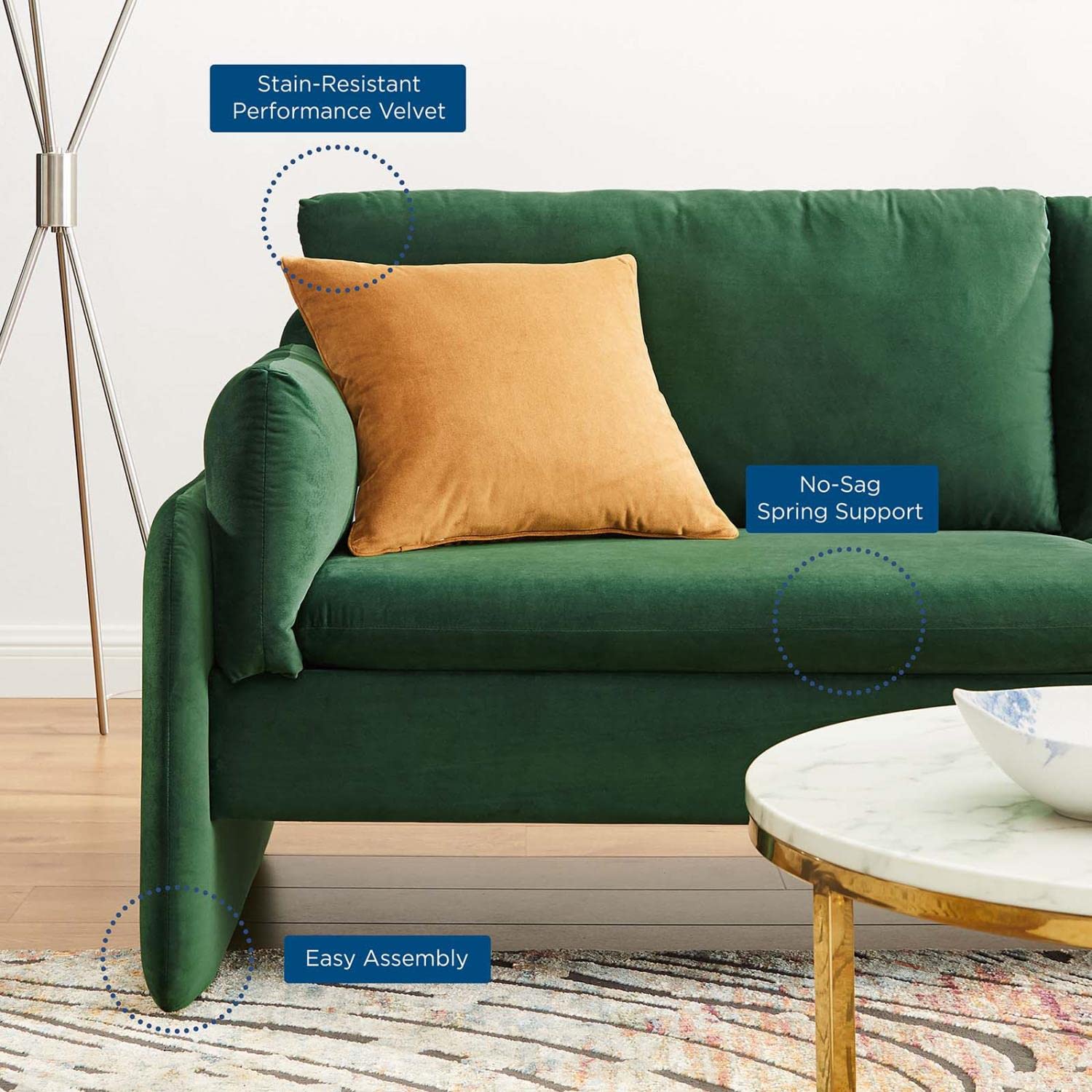 Modway Indicate Performance Velvet, Sofa, Emerald