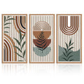 IARTTOP Large Boho Wall Art Set Of 3 Framed Mid Century Modern Wall Decor Abstract Geometric Wood Wall Art For Bedroom Living Ro