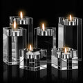6 Pcs Crystal Candle Holders Clear Tea Light Candle Holders Square Candle Stand Glass Votive Candlestick Holders Centerpiece Tab