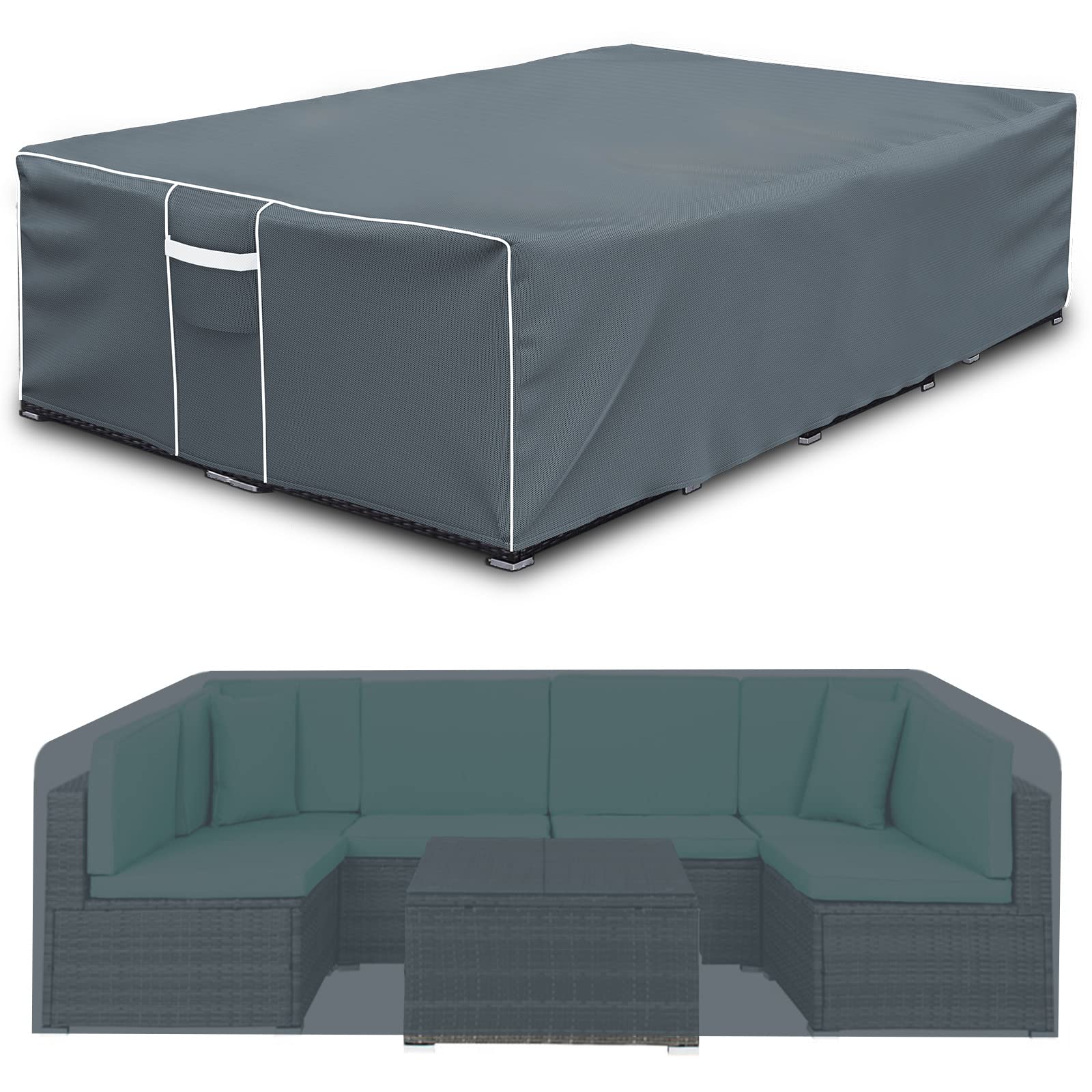 Gasadar Outdoor Furniture Cover Waterproof, Outdoor Sectional Cover, 500D Heavy Duty, All Weather Protection Rectangular Patio Covers For Outdoor Furniture Set, 126' L X 64' W X 29' H -Grey