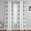 Vogol Boho Curtains 84 Inches Long, Linen Textured Decorative Drapes For Living Room, Black Flower Pattern Rod Pocket Window Tre