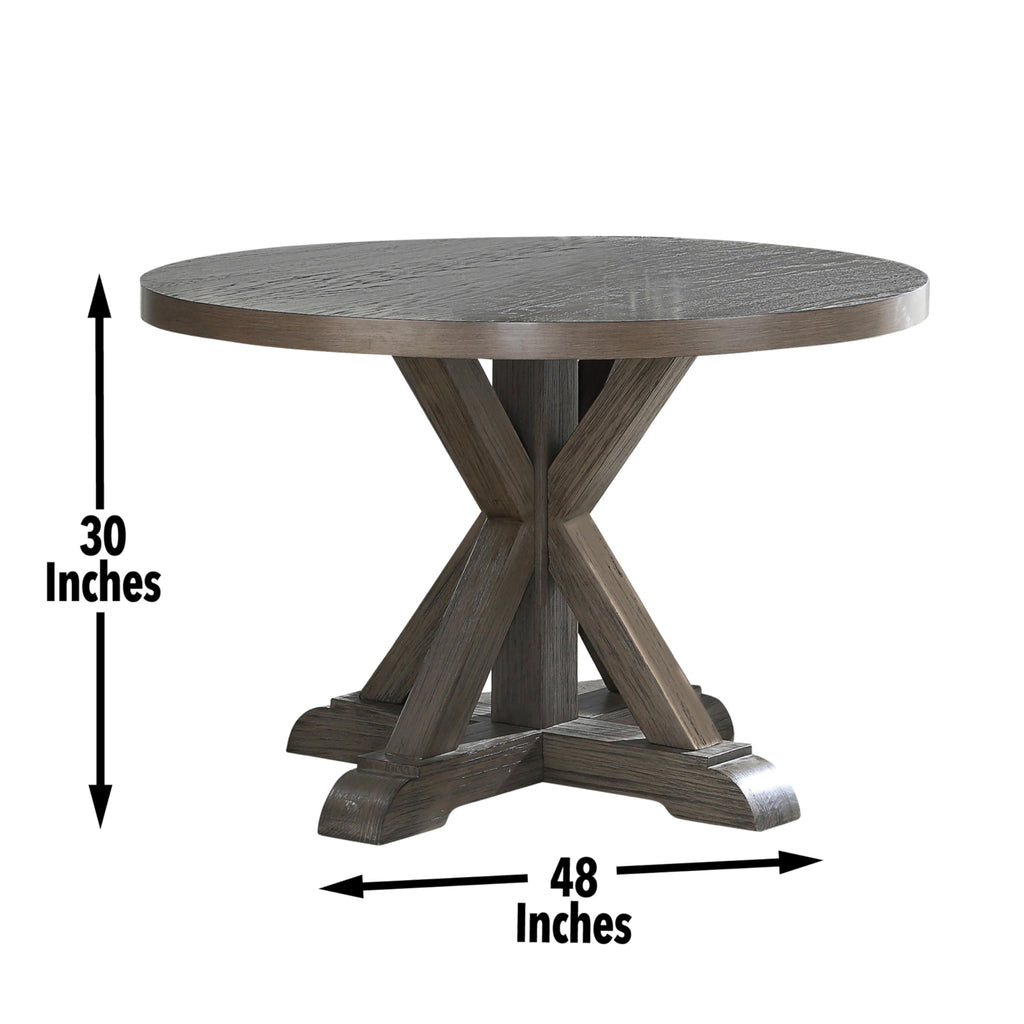 Steve Silver Co Molly Dining Contemporary Lodge Styling with Architectural Timber-Beam Pedestal Base Oak Finish Table, 48 x 48 x 30, Grey Washed