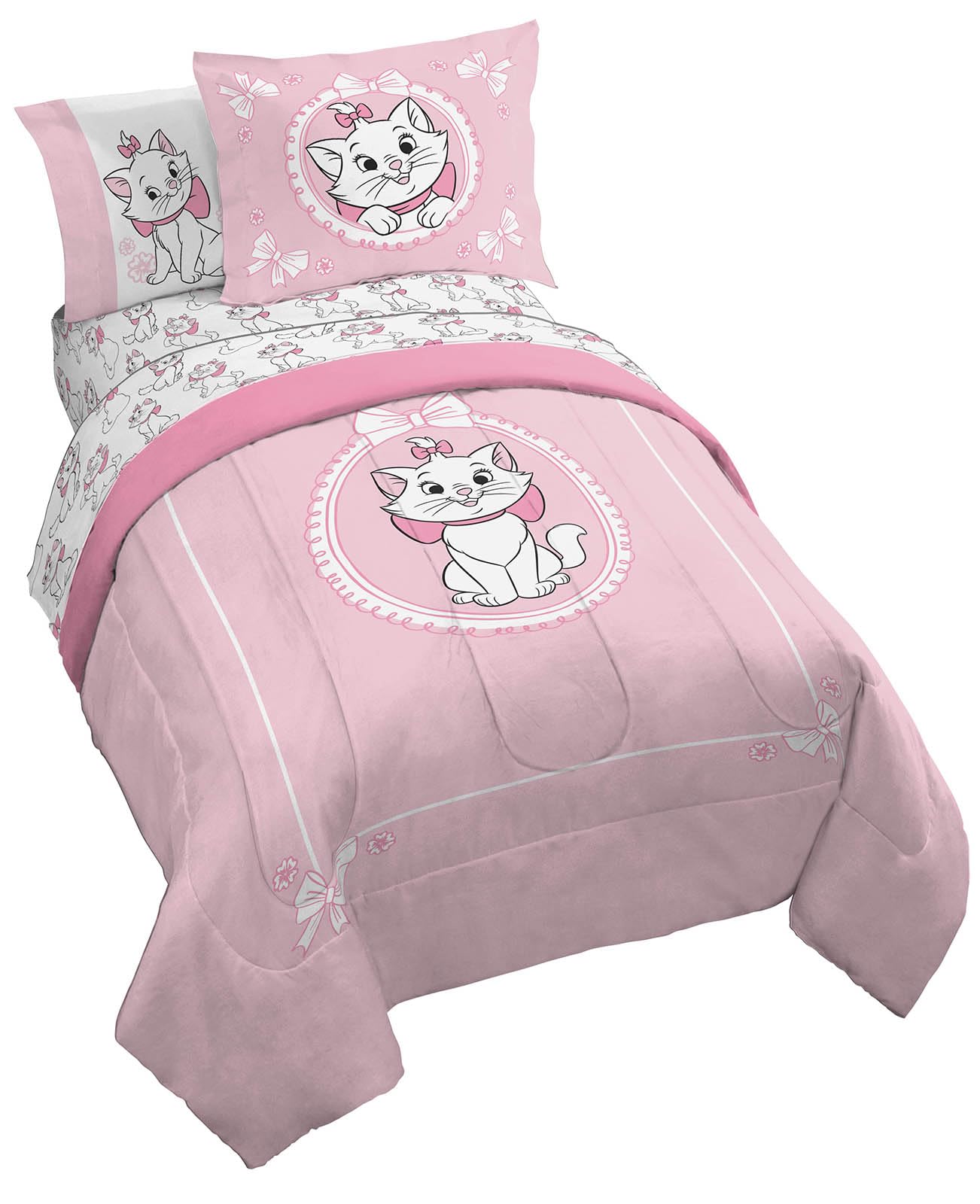 Disney Aristocats Marie Full Sized Comforter Set - 7 Piece Bedding Includes Sheet Set & Pillow Covers - Super Soft Cozy White Ki