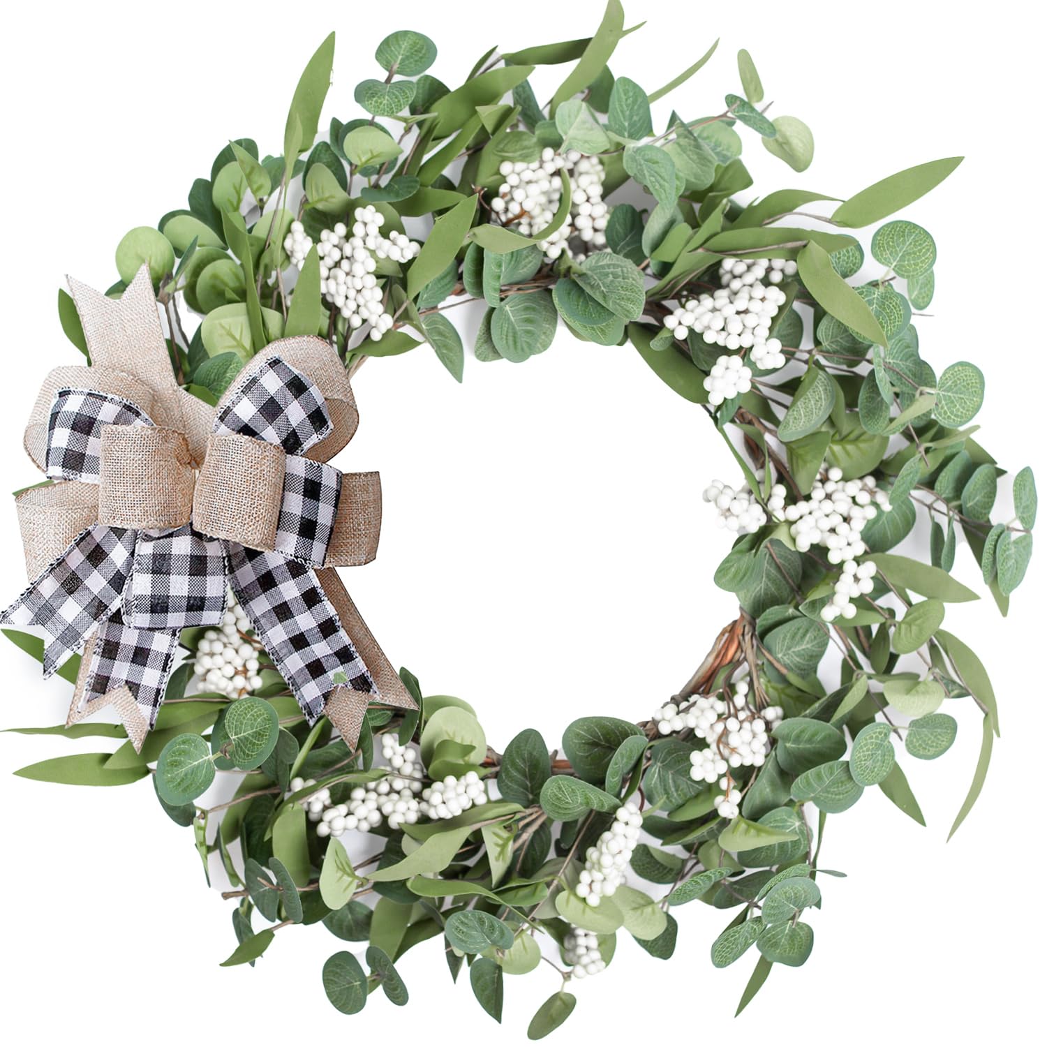 Artificial Eucalyptus Wreath for Front Door|20'' Green Leaf Wreath for Window Home Porch Farmhouse Patio and Garden Indoor Outdo