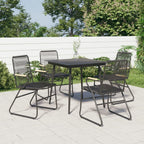 vidaXL 22.8x23.2x33.7 Inches Black PVC Rattan Garden/Patio Chairs with Solid Teak Wood, Weather-Resistant, Comfortable Seating Experience, Set of 4