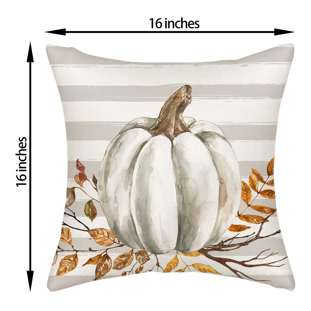 Fall Pillow Covers 16X16 Gray Stripes Pumpkin Decor Throw Pillows Case For Couch Maple Leaves Autumn Harvest Indoor Outdoor Deco