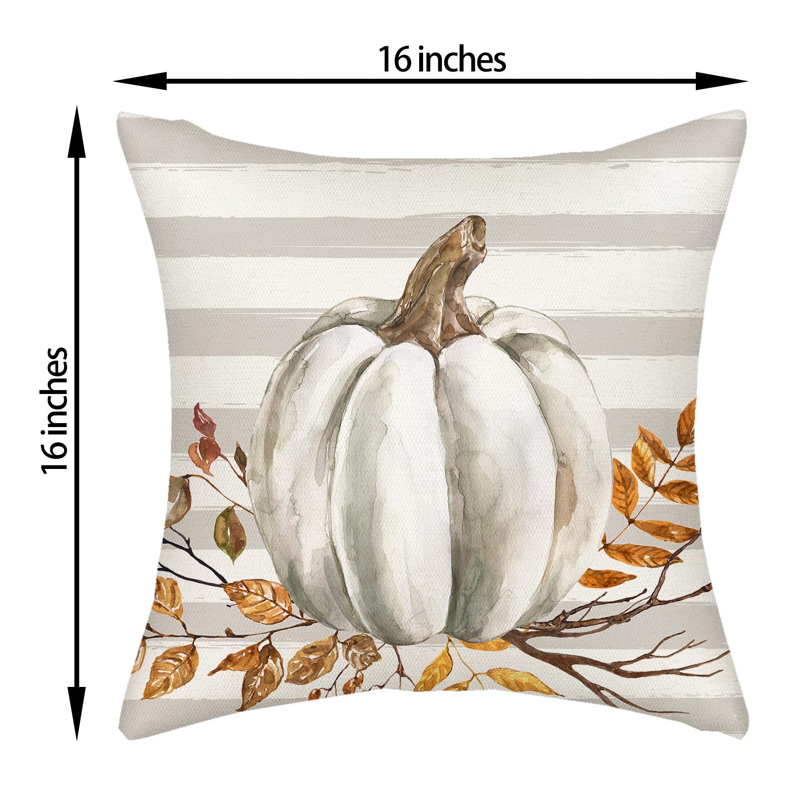Fall Pillow Covers 16X16 Gray Stripes Pumpkin Decor Throw Pillows Case For Couch Maple Leaves Autumn Harvest Indoor Outdoor Deco