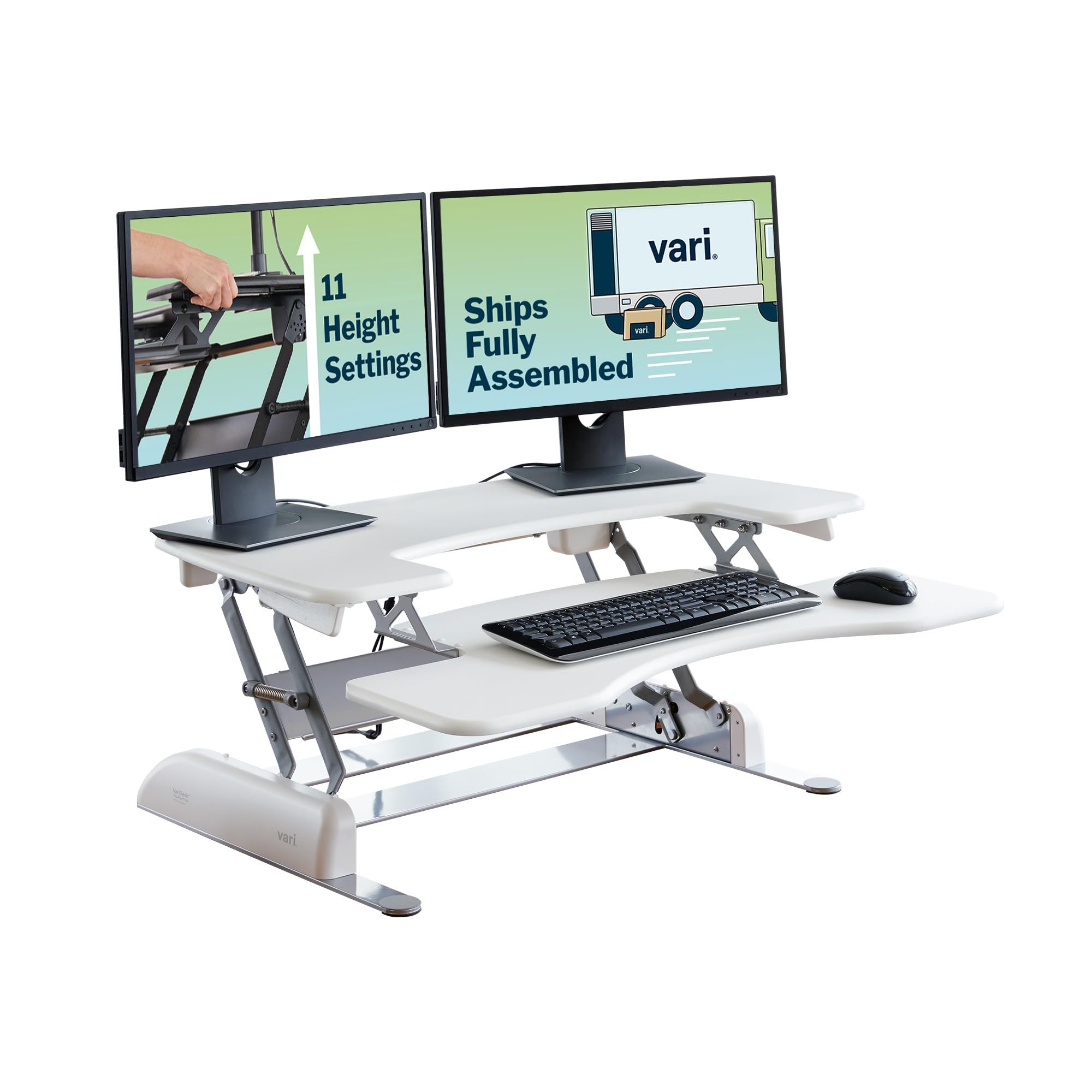 Vari Varidesk Pro Plus 36 Standing Desk Converter - 11 Height Settings + Spring Lift, 2 Tier Design, Keyboard Tray, Fits Desktop