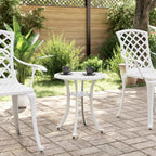 vidaXL White Cast Aluminum Outdoor/Indoor Patio Table - Round Garden Table 18.9x20.9 with Decorative Top Patterns and Sturdy Legs