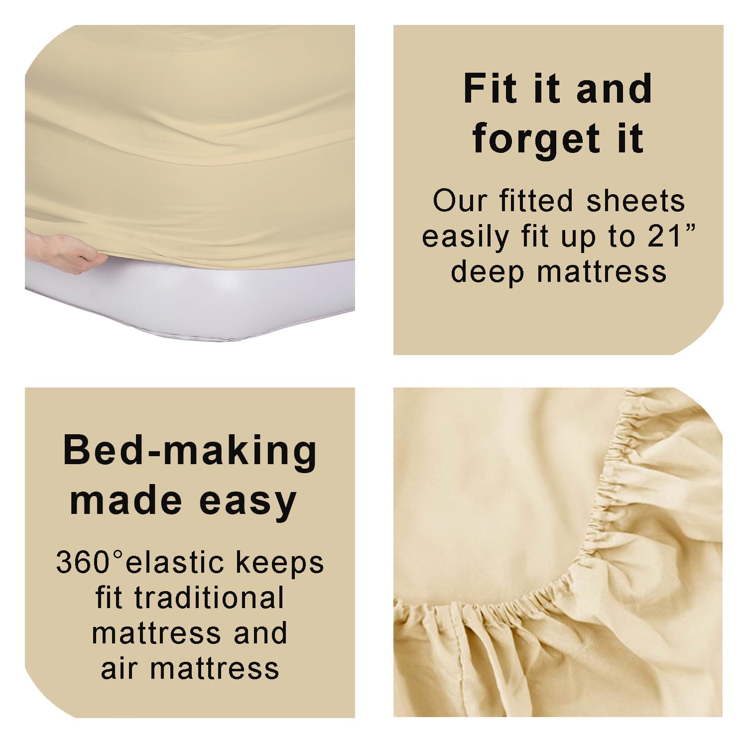 Bedecor Air Bed Sheets For Mattress Cover Removable Bed And Elastic Band Super Soft And Breathable & Deep Up To 21'' Beige Twin