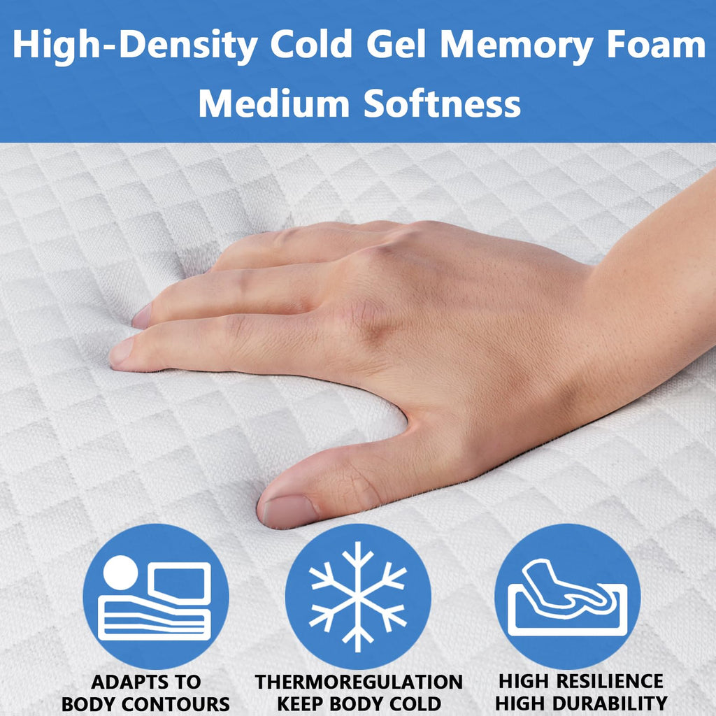 Rhyme Source 4.5 Inch Gel Memory Foam Sofa Bed Mattress Replacement, Full Size, White, Medium Firmness