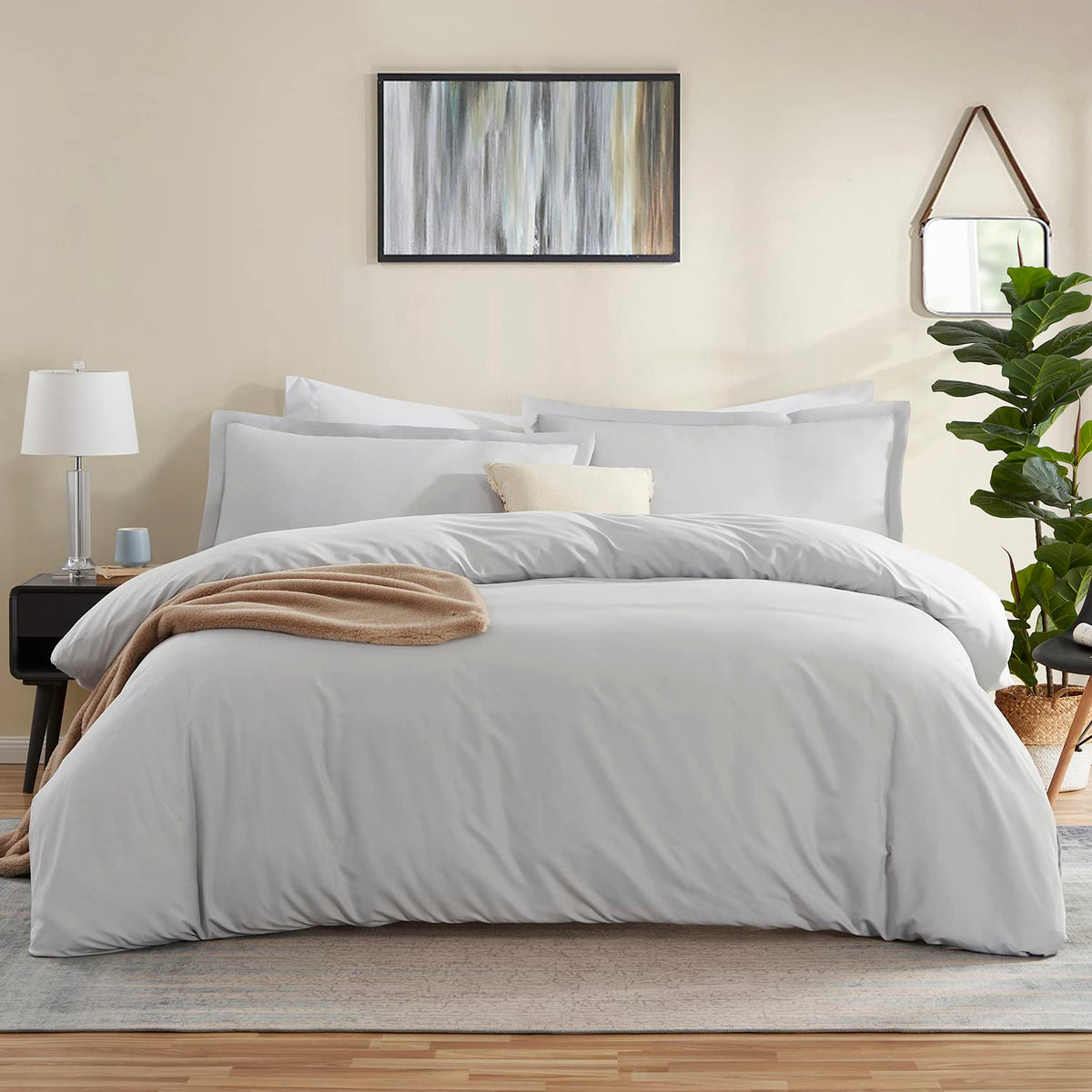 Nestl Light Grey Duvet Cover King Size - Soft King Duvet Cover Set, 3 Piece Double Brushed King Duvet Covers With Button Closure